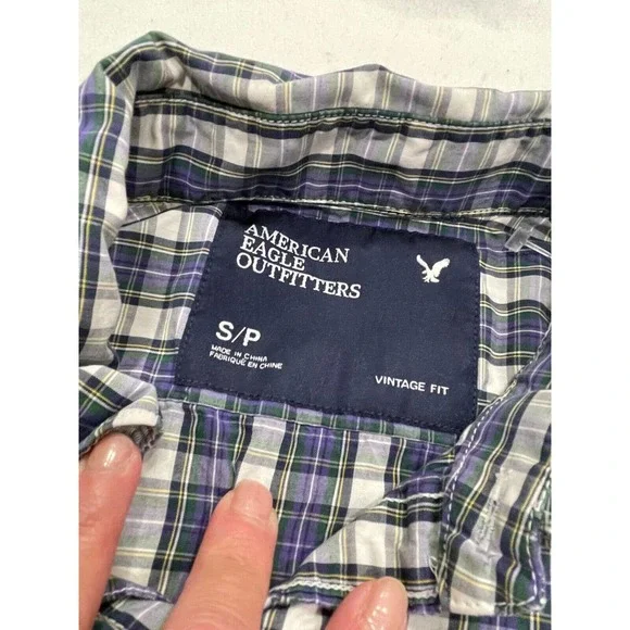 American Eagle AEO Size S Men's Plaid Button Down Shirt Vintage Fit Long Sleeve - Picture 4 of 8